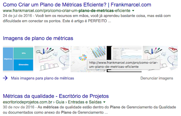 Resultados de imagens na busca orgânica