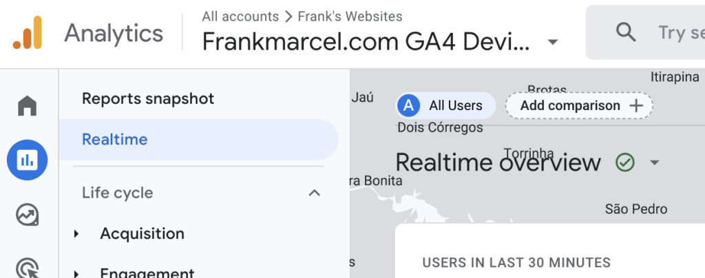 Tempo Real no Google Analytics 4